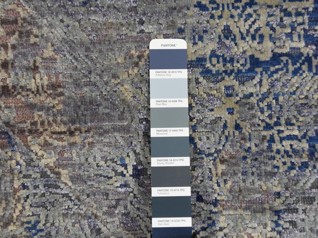 8'0" x 10'2" New Hand Knotted Grey Wool & Silk Rectangle Oriental Rug - MOA10287033