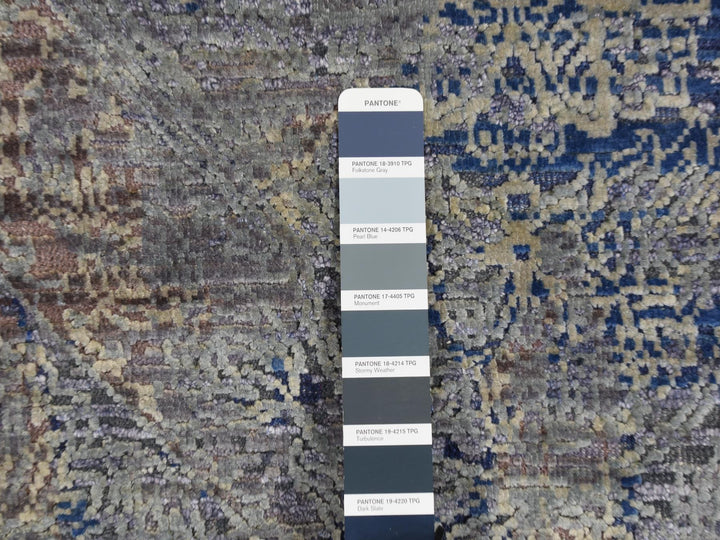 8'0" x 10'2" New Hand Knotted Grey Wool & Silk Rectangle Oriental Rug - MOA10287033