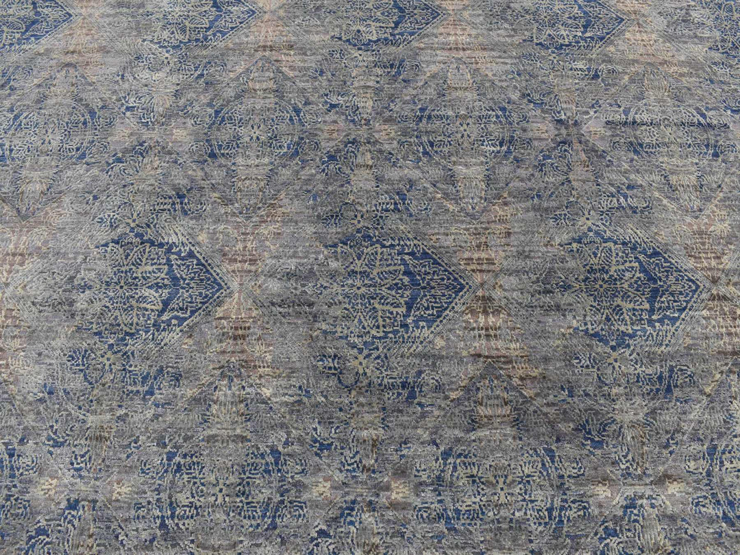 8'0" x 10'2" New Hand Knotted Grey Wool & Silk Rectangle Oriental Rug - MOA10287033