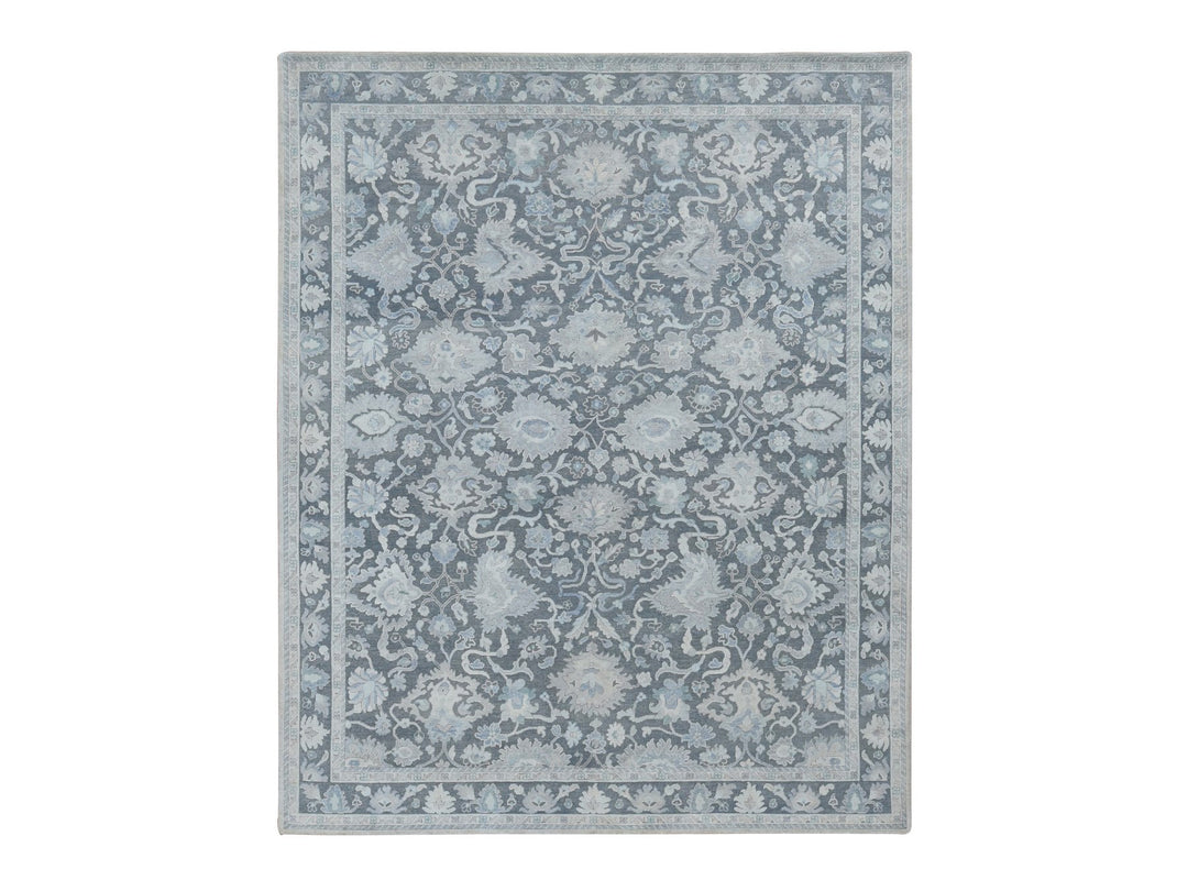 8'1" x 10'0" New Hand Knotted Grey Wool & Silk Rectangle Oriental Rug - MOA10287037