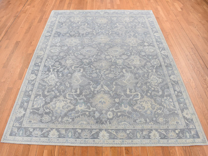 8'1" x 10'0" New Hand Knotted Grey Wool & Silk Rectangle Oriental Rug - MOA10287037