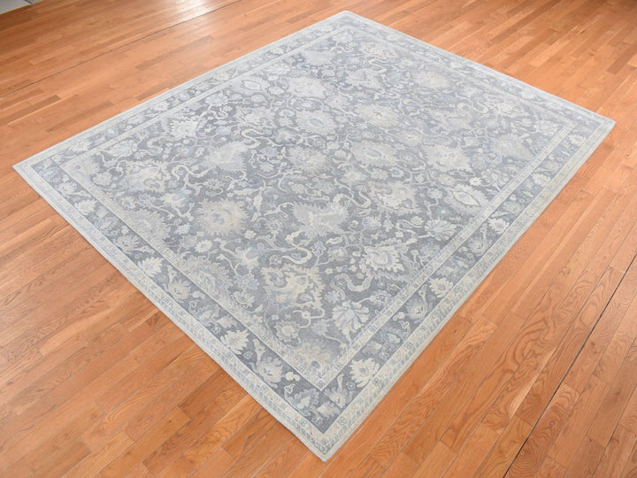8'1" x 10'0" New Hand Knotted Grey Wool & Silk Rectangle Oriental Rug - MOA10287037
