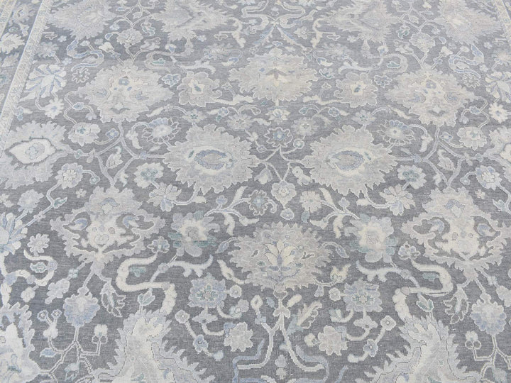 8'1" x 10'0" New Hand Knotted Grey Wool & Silk Rectangle Oriental Rug - MOA10287037
