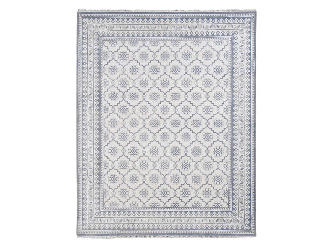 8'1" x 10'2" New Hand Knotted Ivory Cotton Rectangle Oriental Rug - MOA10287041