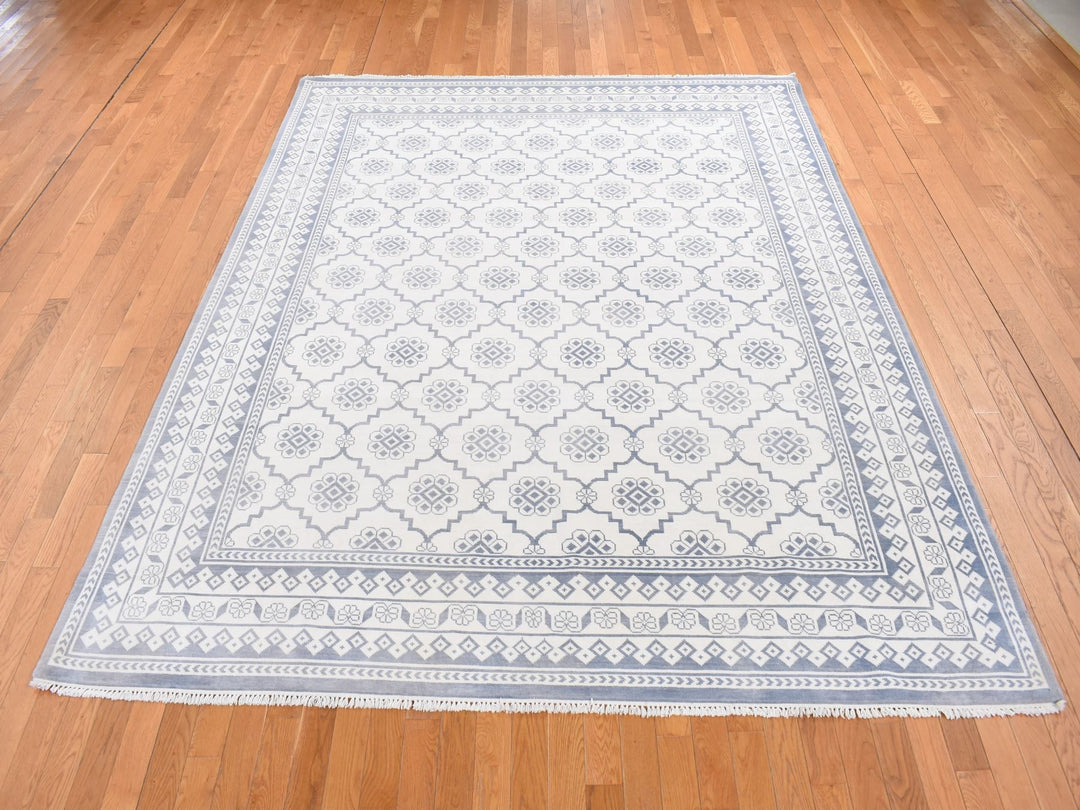 8'1" x 10'2" New Hand Knotted Ivory Cotton Rectangle Oriental Rug - MOA10287041
