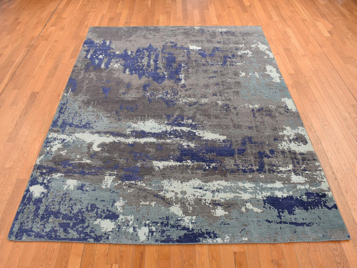 7'10" x 10'0" New Hand Knotted Purple Wool & Silk Rectangle Oriental Rug - MOA10287045