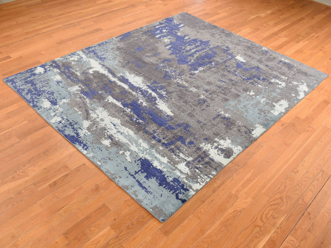 7'10" x 10'0" New Hand Knotted Purple Wool & Silk Rectangle Oriental Rug - MOA10287045