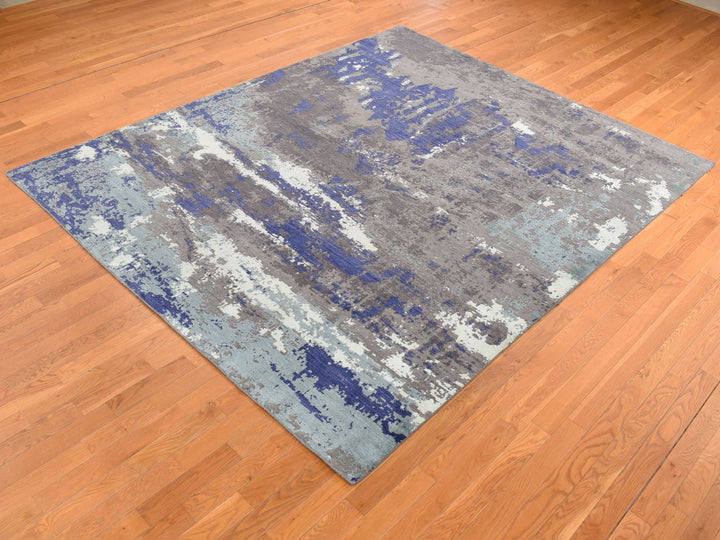 7'10" x 10'0" New Hand Knotted Purple Wool & Silk Rectangle Oriental Rug - MOA10287045