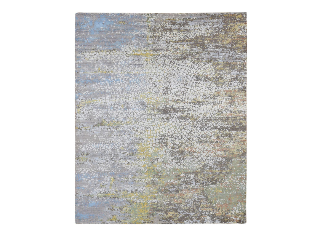 8'1" x 10'1" New Hand Knotted Ivory Wool & Silk Rectangle Oriental Rug - MOA10287047