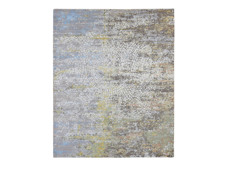 8'1" x 10'1" New Hand Knotted Ivory Wool & Silk Rectangle Oriental Rug - MOA10287047