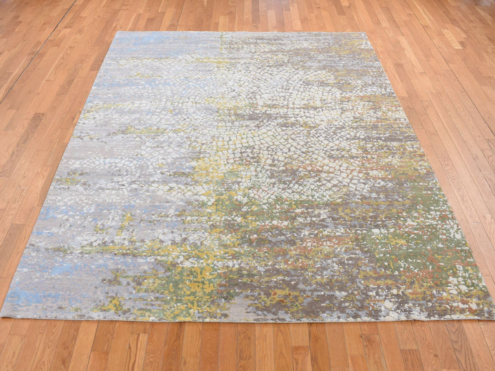 8'1" x 10'1" New Hand Knotted Ivory Wool & Silk Rectangle Oriental Rug - MOA10287047