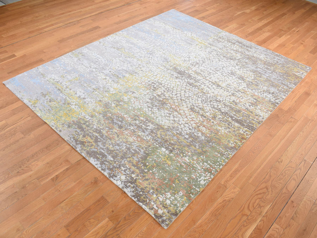 8'1" x 10'1" New Hand Knotted Ivory Wool & Silk Rectangle Oriental Rug - MOA10287047