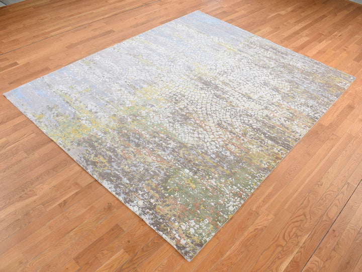 8'1" x 10'1" New Hand Knotted Ivory Wool & Silk Rectangle Oriental Rug - MOA10287047