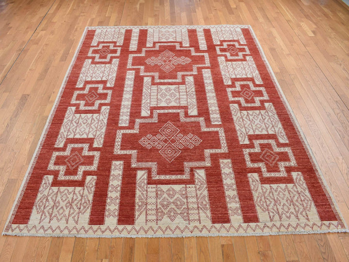 8'1" x 10'0" New Hand Knotted Red Wool Rectangle Oriental Rug - MOA10287048