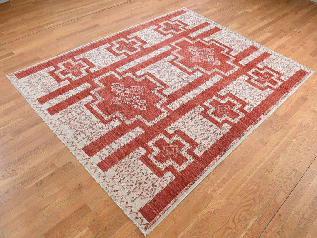 8'1" x 10'0" New Hand Knotted Red Wool Rectangle Oriental Rug - MOA10287048