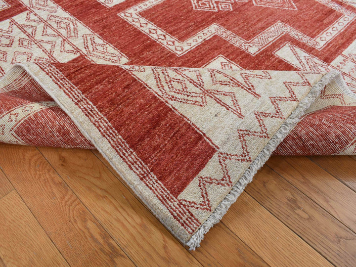 8'1" x 10'0" New Hand Knotted Red Wool Rectangle Oriental Rug - MOA10287048