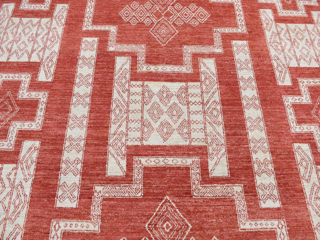 8'1" x 10'0" New Hand Knotted Red Wool Rectangle Oriental Rug - MOA10287048