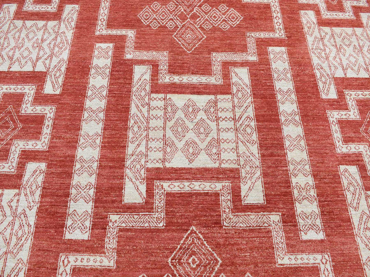 8'1" x 10'0" New Hand Knotted Red Wool Rectangle Oriental Rug - MOA10287048