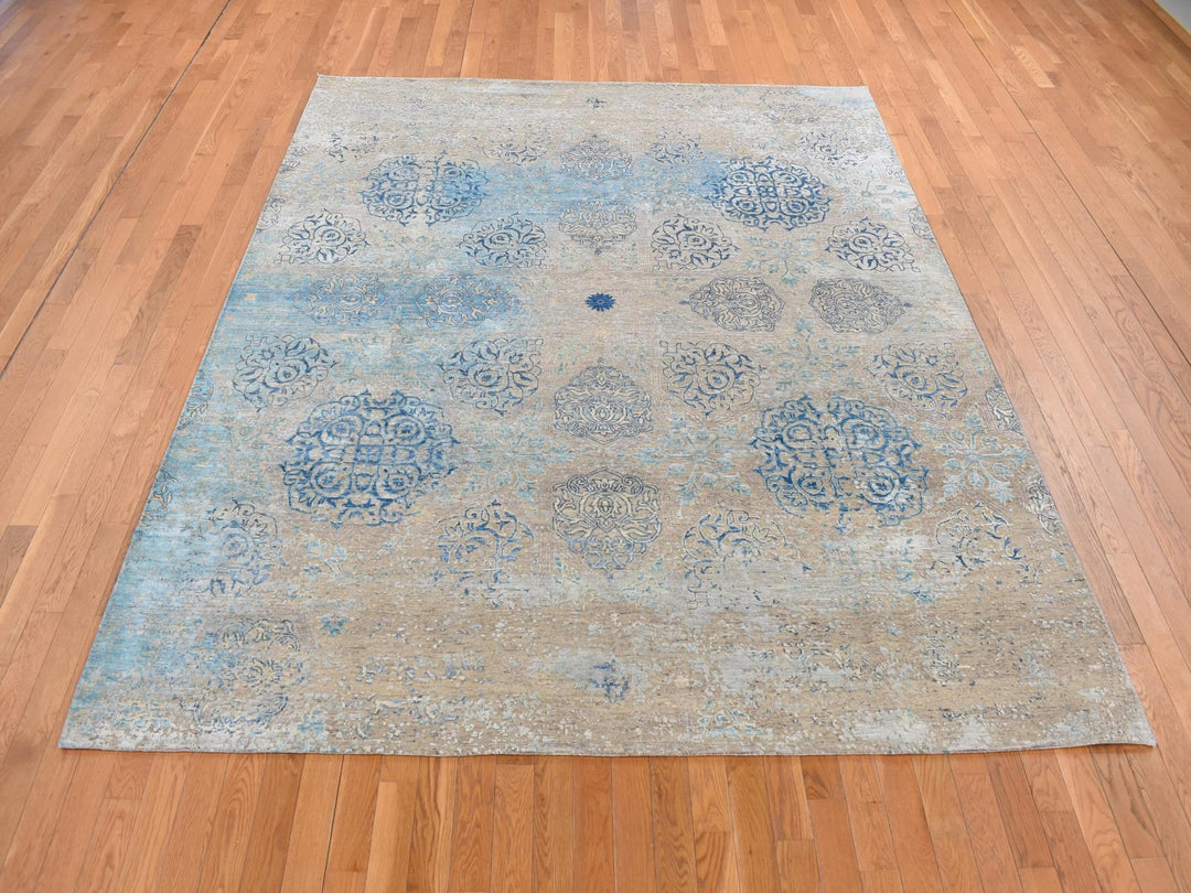 8'1" x 9'9" New Hand Knotted Brown Wool & Silk Rectangle Oriental Rug - MOA10287054