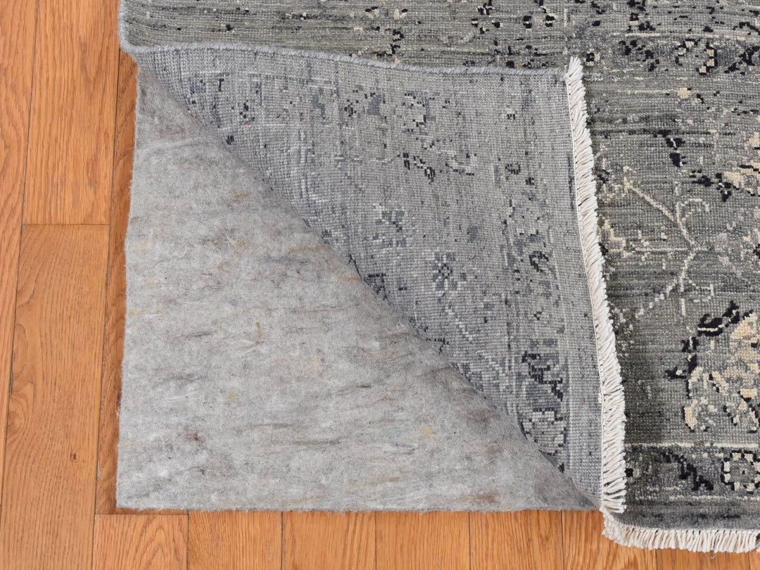 8'3" x 10'1" New Hand Knotted Grey Wool & Silk Rectangle Oriental Rug - MOA10287055