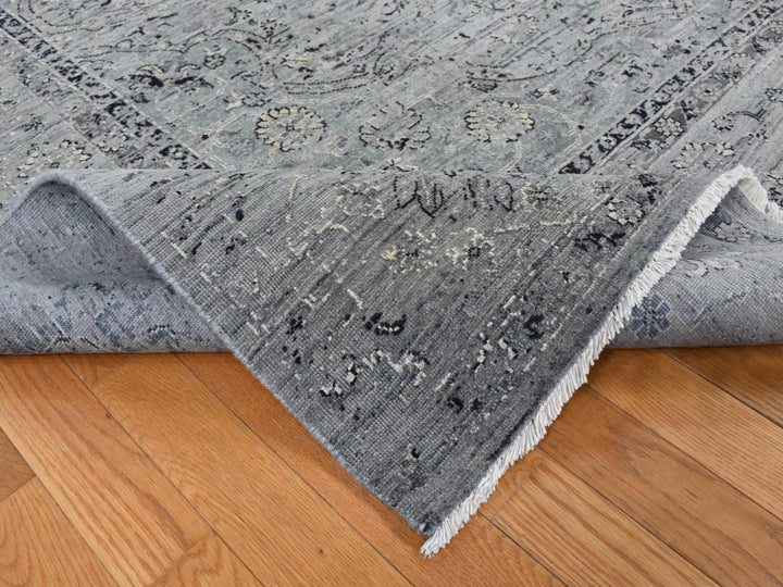 8'3" x 10'1" New Hand Knotted Grey Wool & Silk Rectangle Oriental Rug - MOA10287055