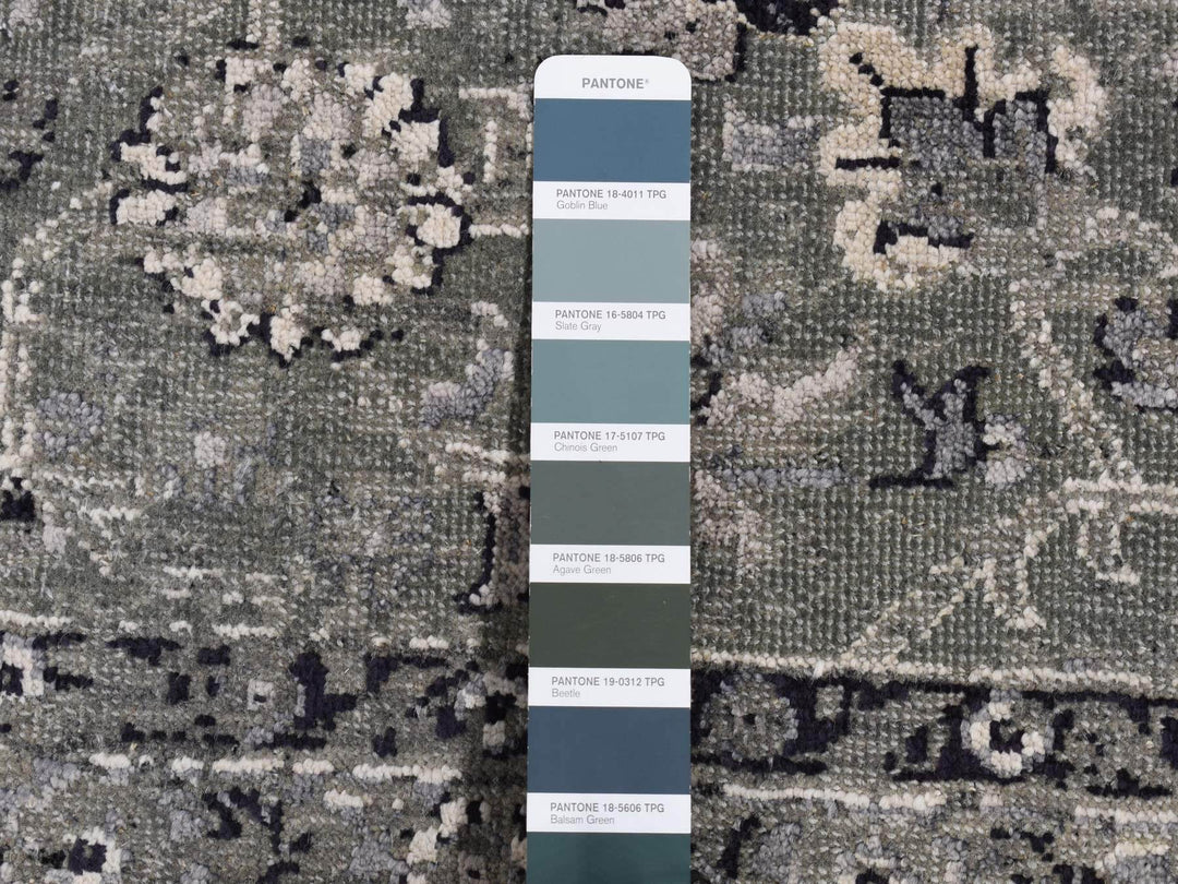 8'3" x 10'1" New Hand Knotted Grey Wool & Silk Rectangle Oriental Rug - MOA10287055