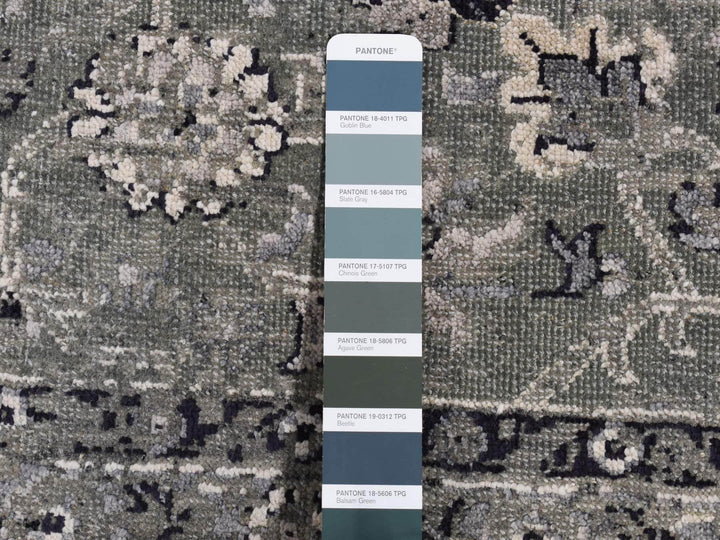 8'3" x 10'1" New Hand Knotted Grey Wool & Silk Rectangle Oriental Rug - MOA10287055
