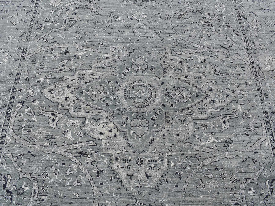 8'3" x 10'1" New Hand Knotted Grey Wool & Silk Rectangle Oriental Rug - MOA10287055