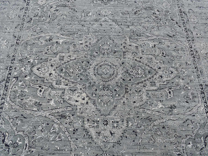 8'3" x 10'1" New Hand Knotted Grey Wool & Silk Rectangle Oriental Rug - MOA10287055