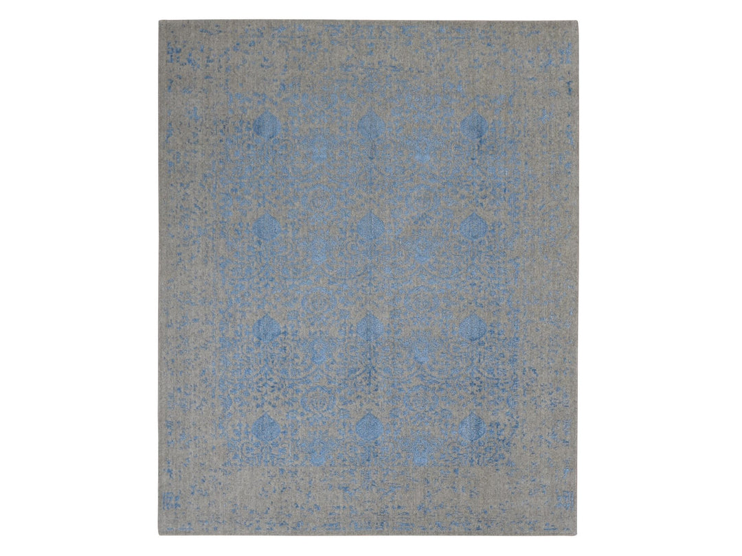 7'10" x 9'9" New Hand Loomed Blue Wool Rectangle Oriental Rug - MOA10287058