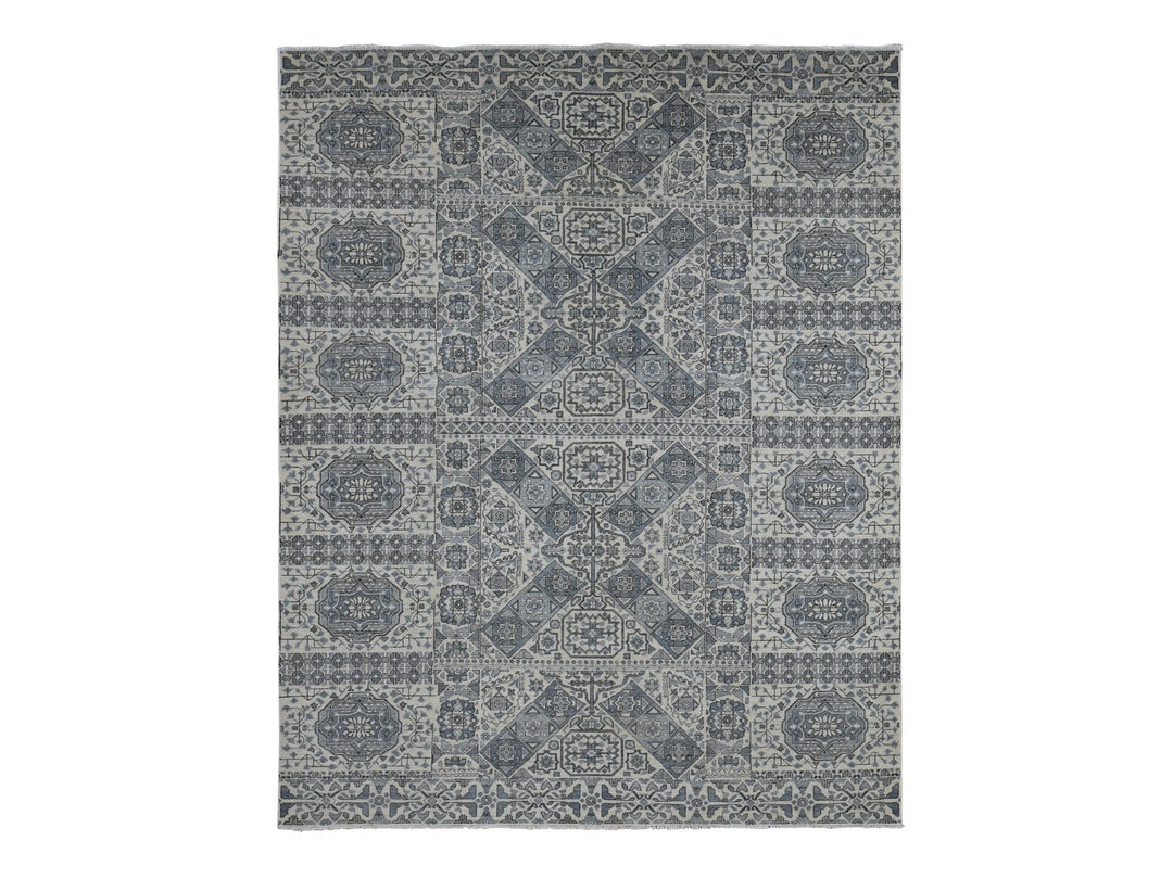 8'2" x 10'5" New Hand Knotted Grey Wool Rectangle Oriental Rug - MOA10287059