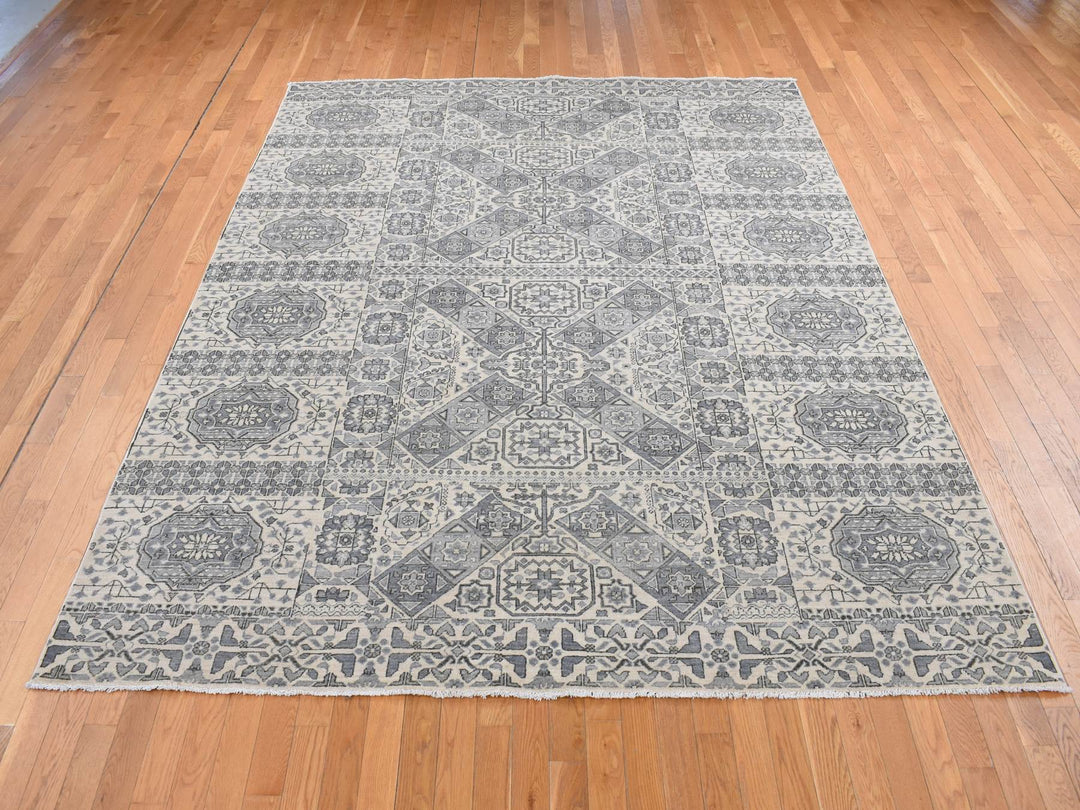 8'2" x 10'5" New Hand Knotted Grey Wool Rectangle Oriental Rug - MOA10287059