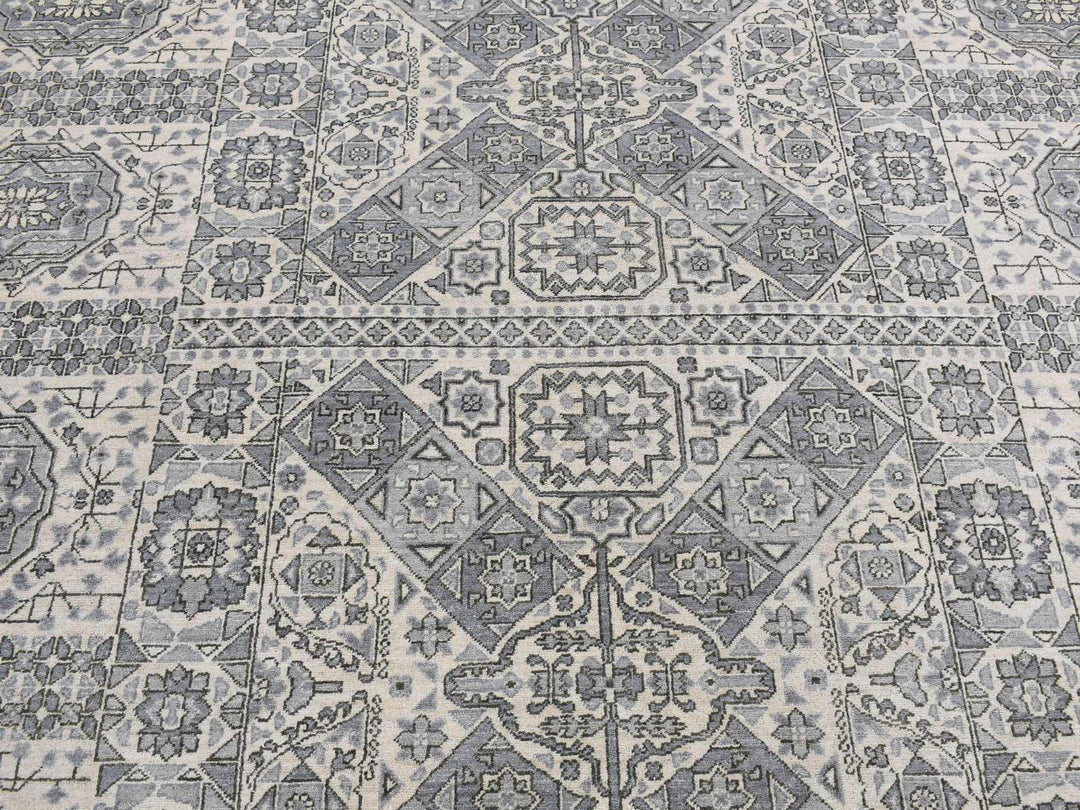 8'2" x 10'5" New Hand Knotted Grey Wool Rectangle Oriental Rug - MOA10287059