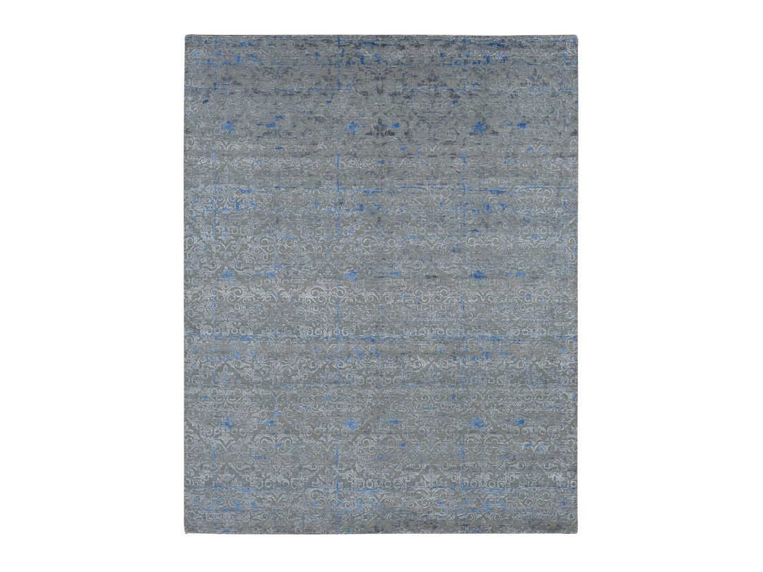 7'10" x 10'2" New Hand Knotted Grey Wool & Silk Rectangle Oriental Rug - MOA10287060