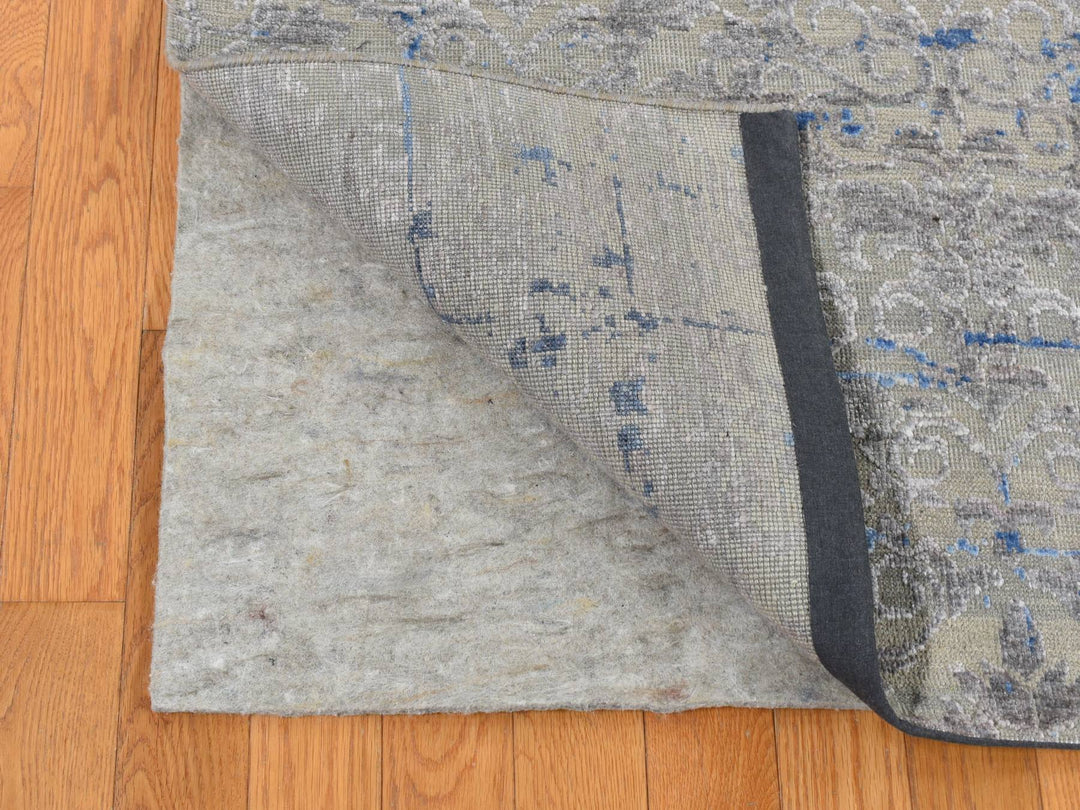 7'10" x 10'2" New Hand Knotted Grey Wool & Silk Rectangle Oriental Rug - MOA10287060