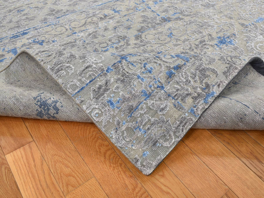7'10" x 10'2" New Hand Knotted Grey Wool & Silk Rectangle Oriental Rug - MOA10287060