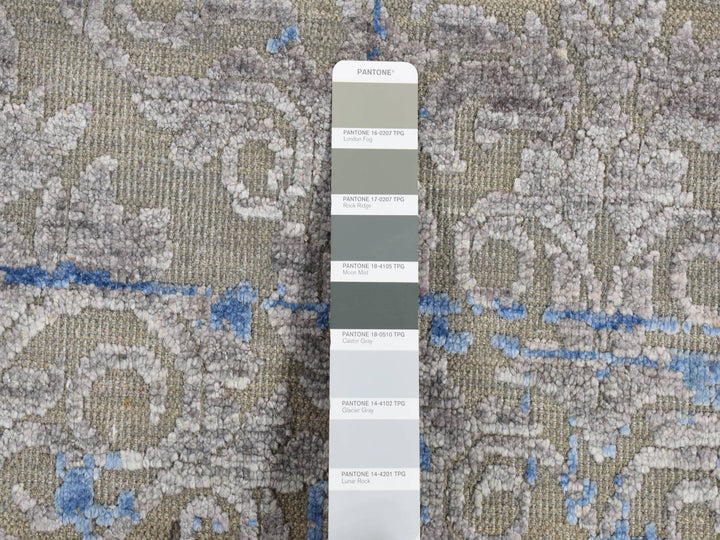 7'10" x 10'2" New Hand Knotted Grey Wool & Silk Rectangle Oriental Rug - MOA10287060