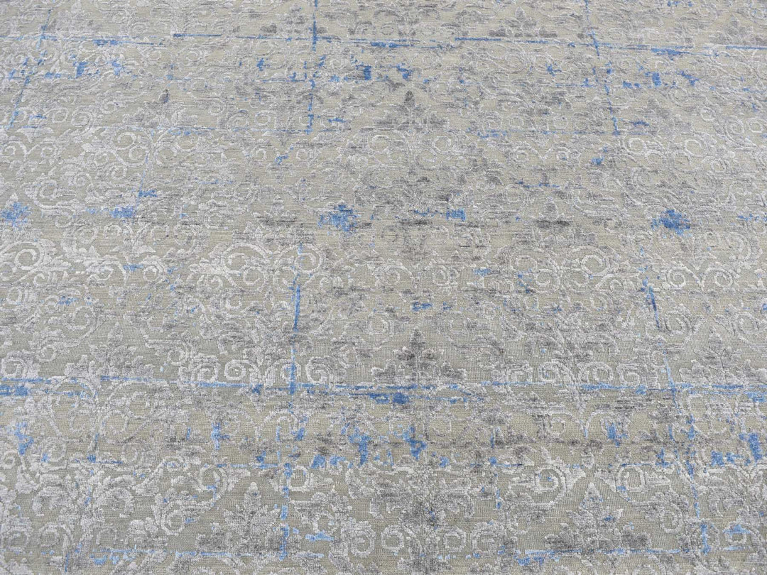 7'10" x 10'2" New Hand Knotted Grey Wool & Silk Rectangle Oriental Rug - MOA10287060