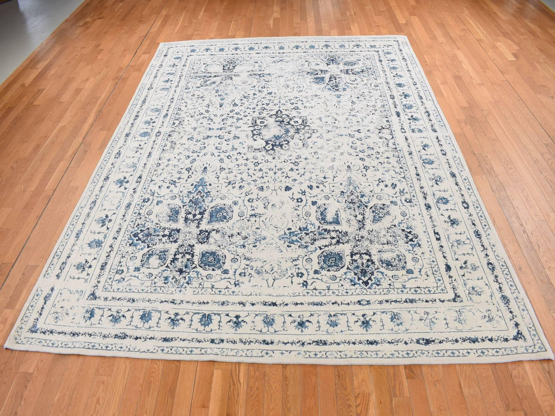 9'0" x 12'1" New Hand Knotted Ivory Wool Rectangle Oriental Rug - MOA10287062