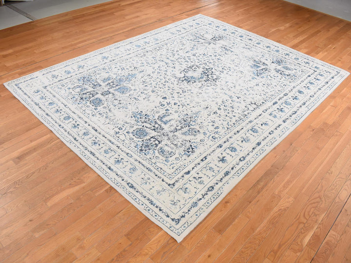 9'0" x 12'1" New Hand Knotted Ivory Wool Rectangle Oriental Rug - MOA10287062