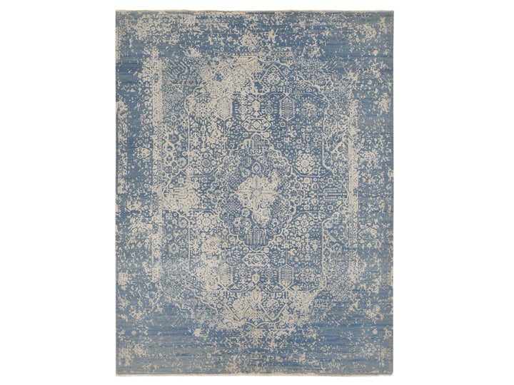 9'2" x 12'1" New Hand Knotted Blue Wool & Silk Rectangle Oriental Rug - MOA10287063
