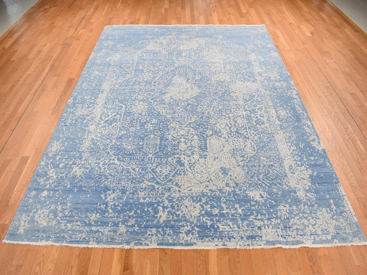 9'2" x 12'1" New Hand Knotted Blue Wool & Silk Rectangle Oriental Rug - MOA10287063