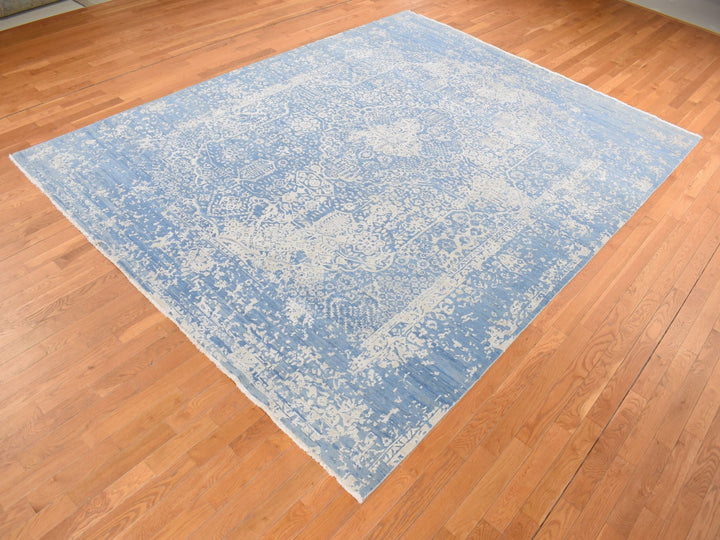 9'2" x 12'1" New Hand Knotted Blue Wool & Silk Rectangle Oriental Rug - MOA10287063