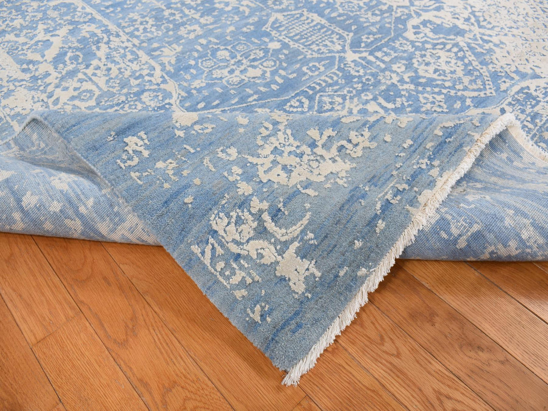 9'2" x 12'1" New Hand Knotted Blue Wool & Silk Rectangle Oriental Rug - MOA10287063