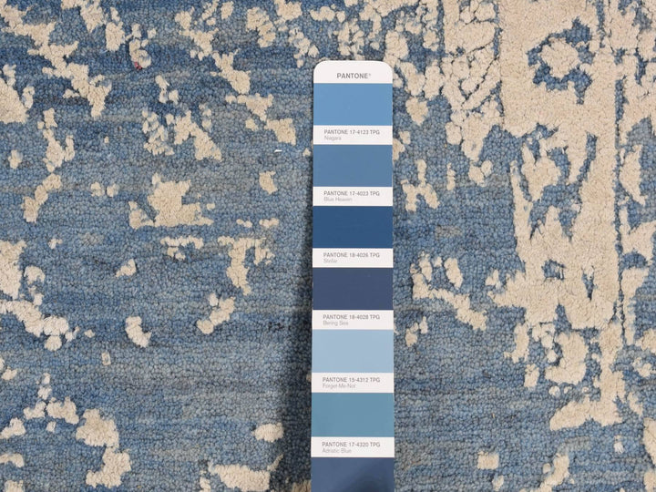 9'2" x 12'1" New Hand Knotted Blue Wool & Silk Rectangle Oriental Rug - MOA10287063