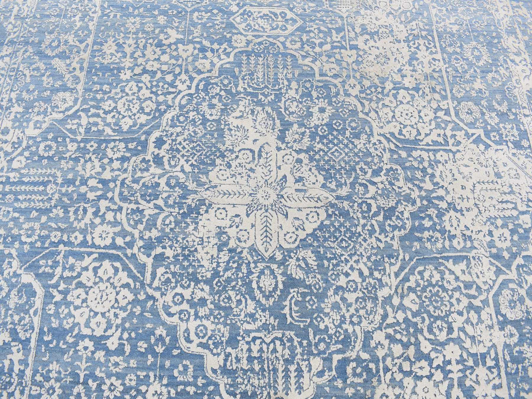 9'2" x 12'1" New Hand Knotted Blue Wool & Silk Rectangle Oriental Rug - MOA10287063