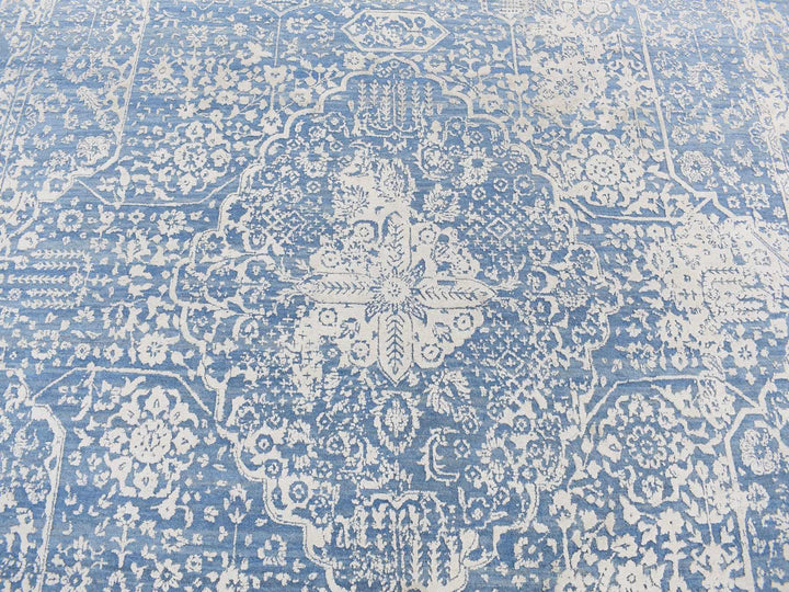 9'2" x 12'1" New Hand Knotted Blue Wool & Silk Rectangle Oriental Rug - MOA10287063