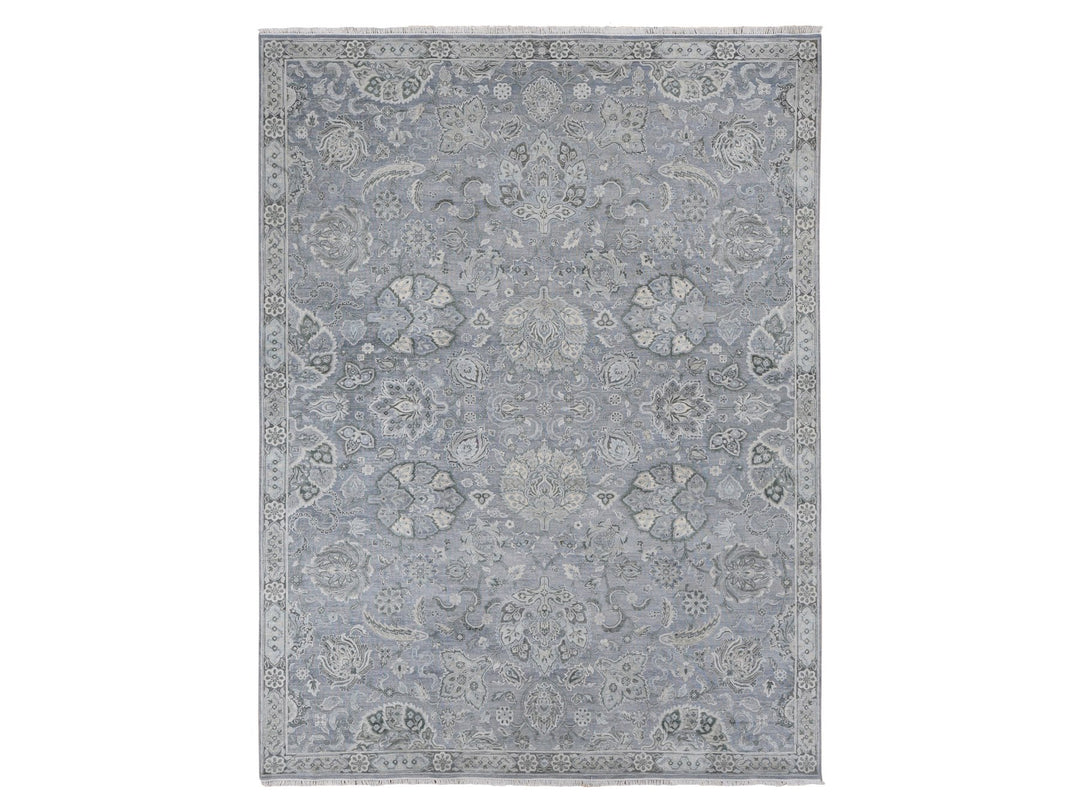 9'0" x 12'0" New Hand Knotted Grey Wool & Silk Rectangle Oriental Rug - MOA10287065