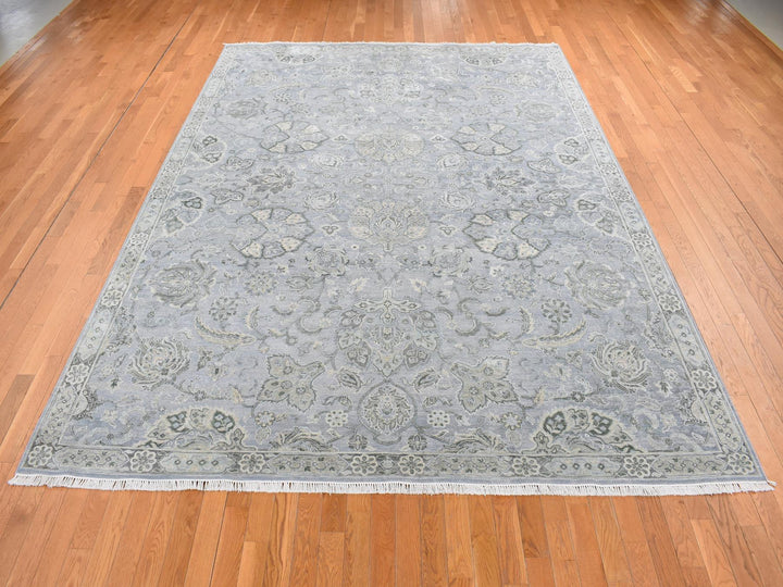 9'0" x 12'0" New Hand Knotted Grey Wool & Silk Rectangle Oriental Rug - MOA10287065