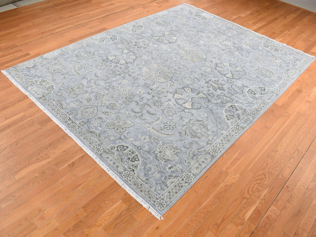 9'0" x 12'0" New Hand Knotted Grey Wool & Silk Rectangle Oriental Rug - MOA10287065